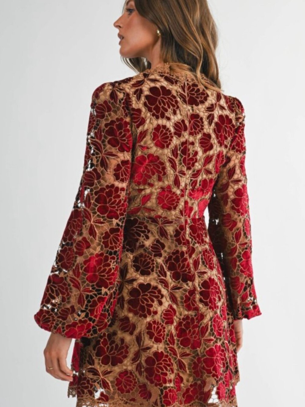 NWT Endless Blu Scarlett Velvet Lace Dress Burgundy M
